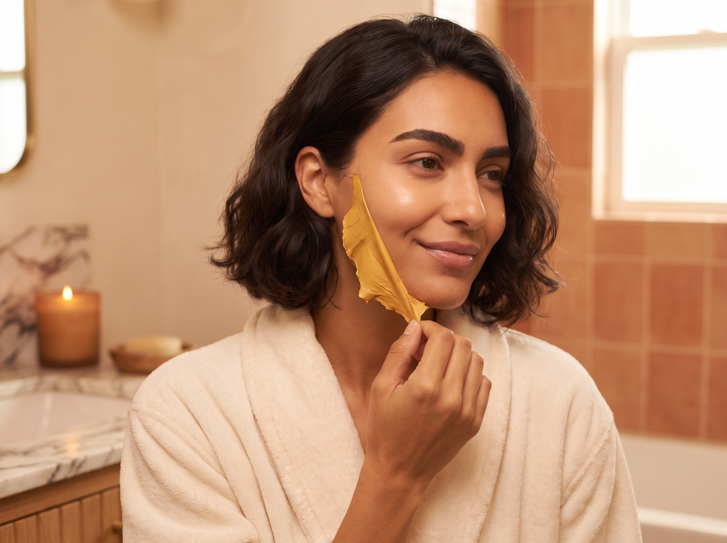Retirando la mascarilla peel-off de cúrcuma