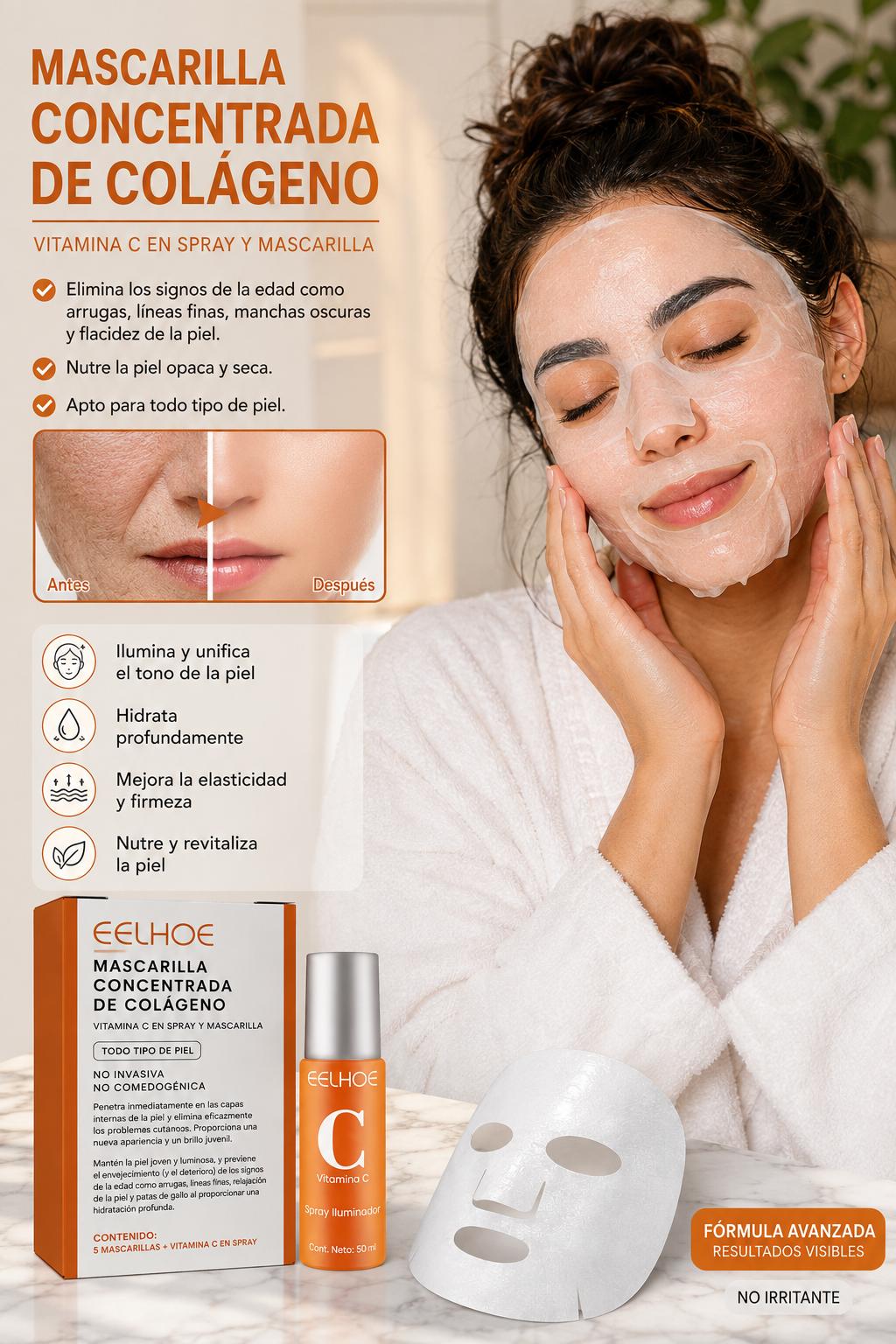 Mascarilla Concentrada de Colágeno EELHOE con Spray de Vitamina C